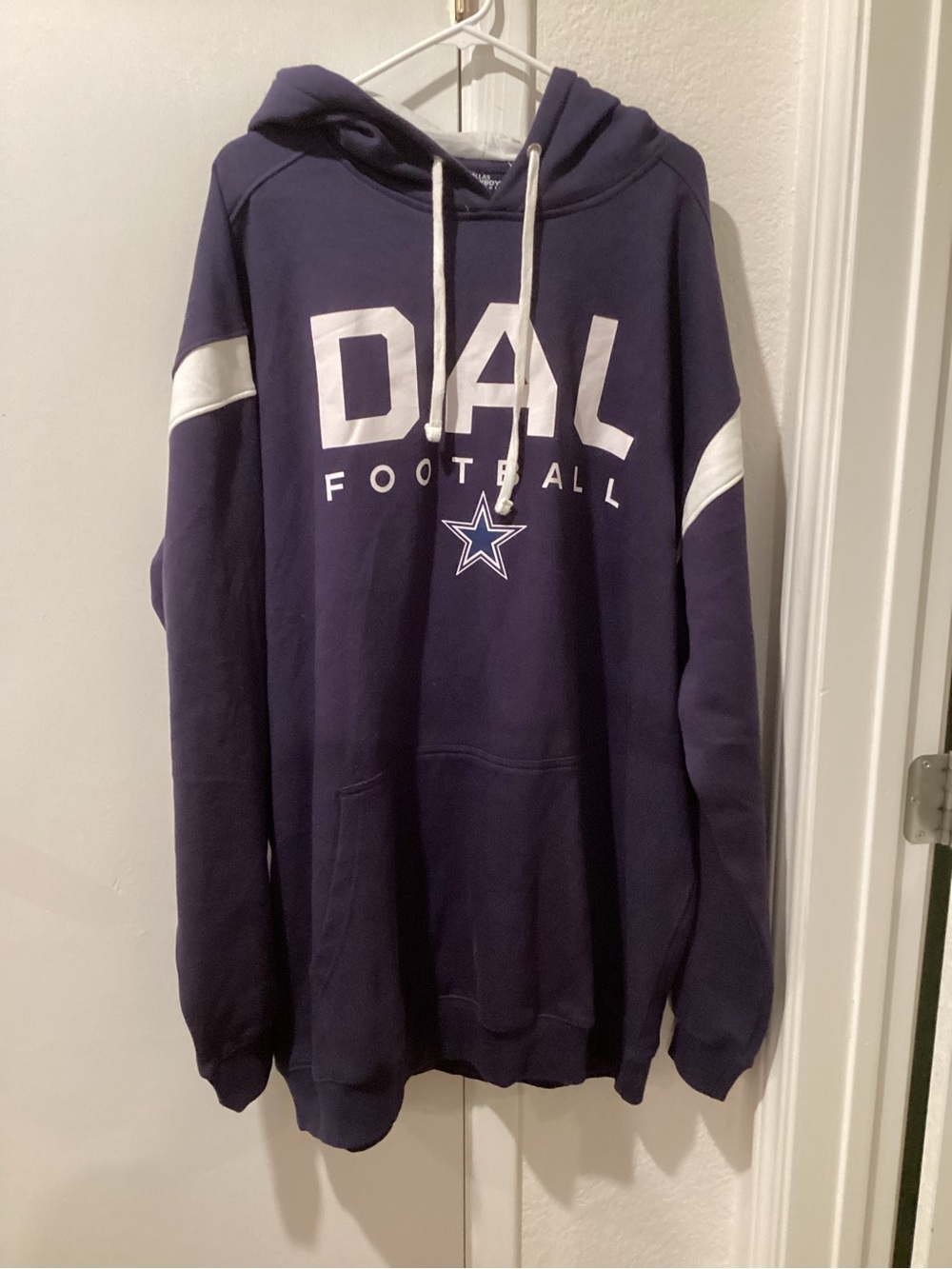 Men's Dark Blue Football Pullover Hoodie with White Accents